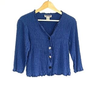 Nomadic Traders Smocked Button Down 3/4 Sleeves Crop Women's Blouse Size S